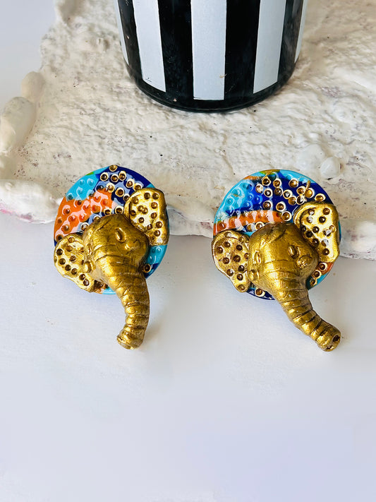Golden/multicolor  elephant stud earrings (Sage)